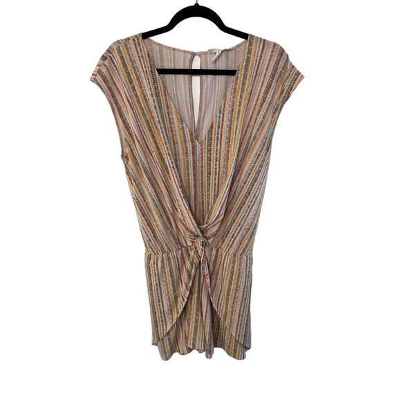 BCBGeneration Abstract Striped Twist Front Romper Multi Rainbow Boho Women M - Picture 1 of 12